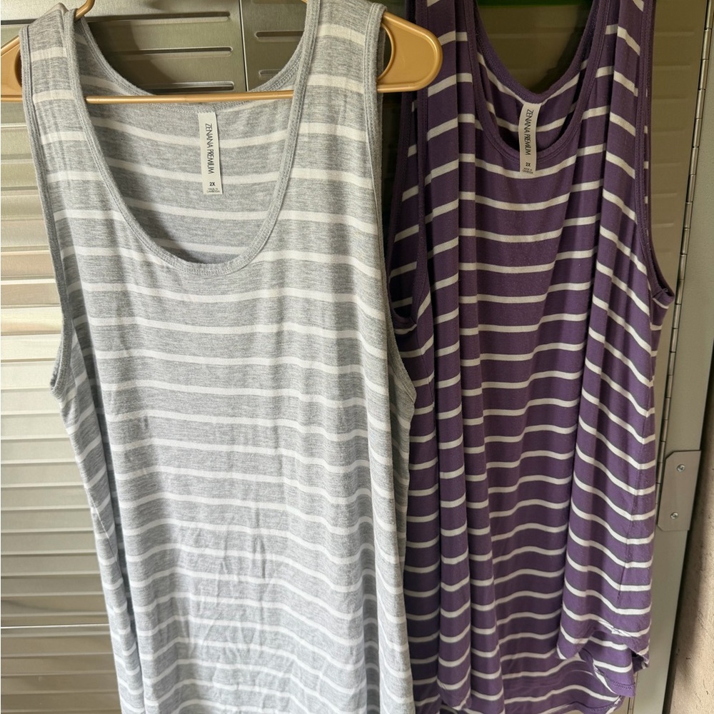 Zenana Outfitters Striped Tank in Gray & Purple